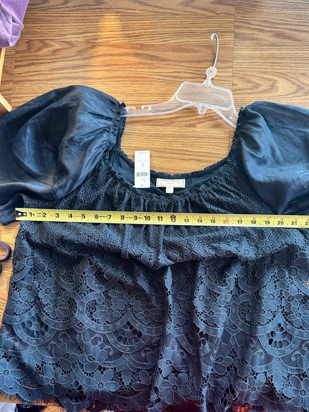 Anthro - Moulinette Soeurs Brand NWT Black Puff Sleeve Lace Popover Top XL